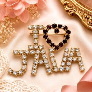 Vintage "I Heart Java" Prong Set Rhinestone Brooch